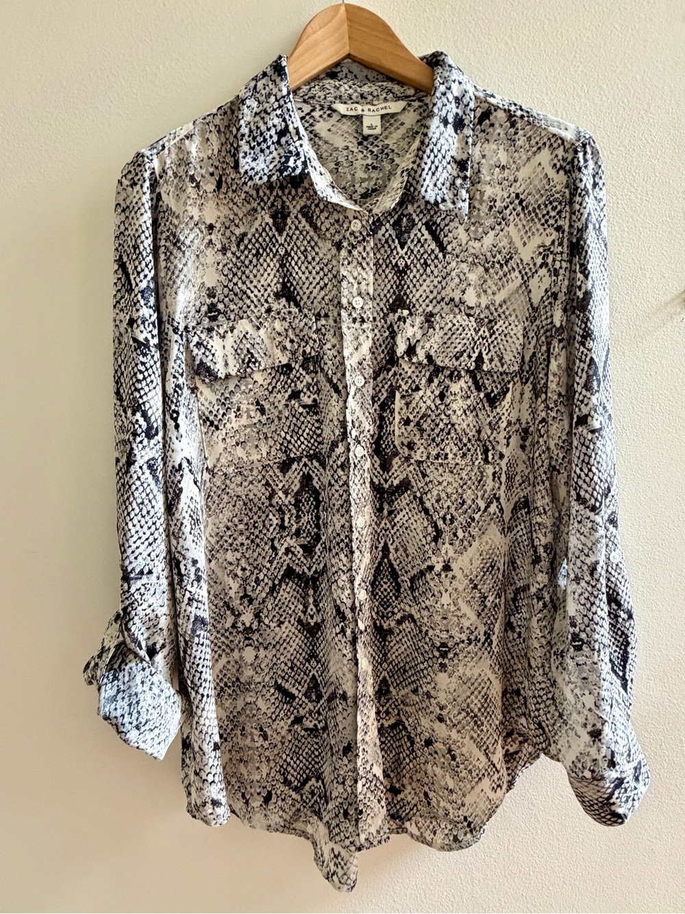 Zac & Rachel Black and White Snake-Print Button Down Blouse